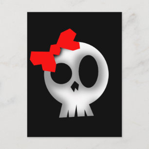 Postal Calavera de bonito con arco rojo