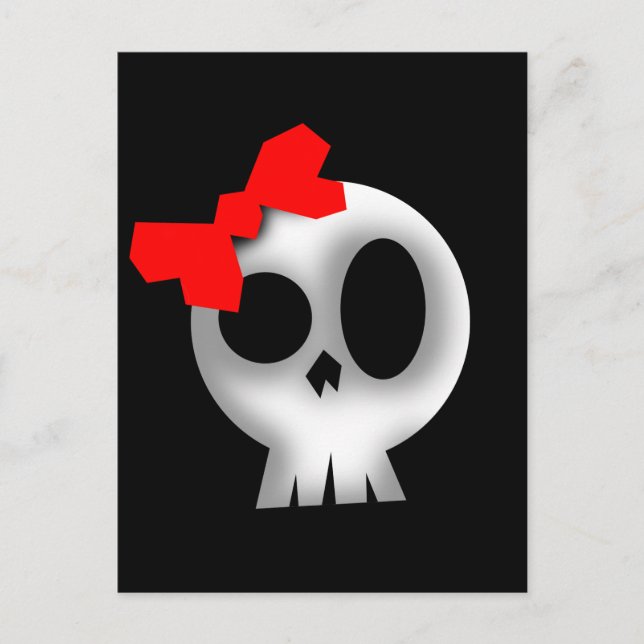 Postal Calavera de bonito con arco rojo (Anverso)