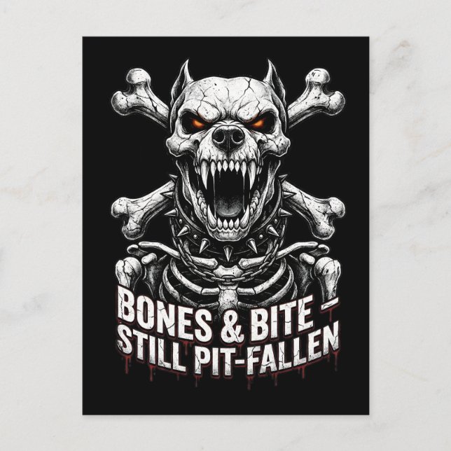Postal Calavera de Bulldog Gótico Esqueleto Malvado (Anverso)