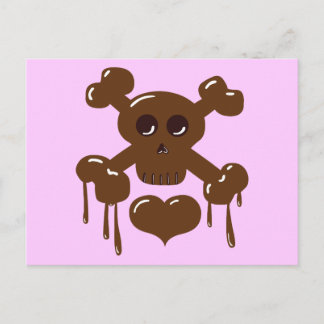 Postal Calavera de chocolate y huesos cruzados