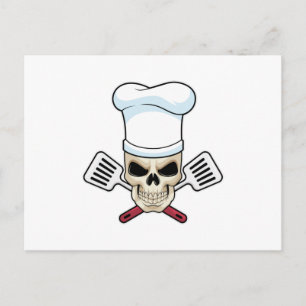 Postal Calavera de cocinero con sombrero de cocina