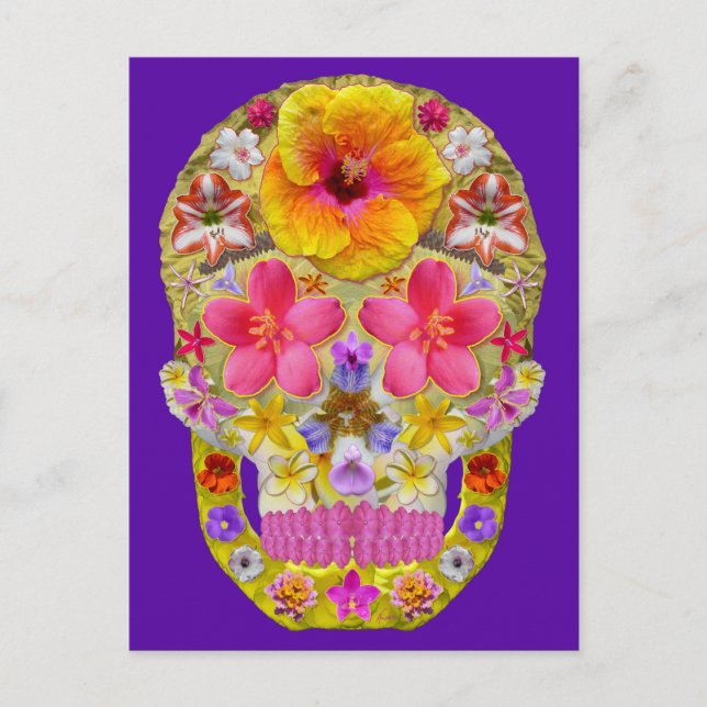 Postal Calavera de flores 4 - Tropical (Anverso)