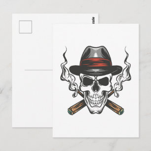 Postal Calavera de gánster con sombrero fedora