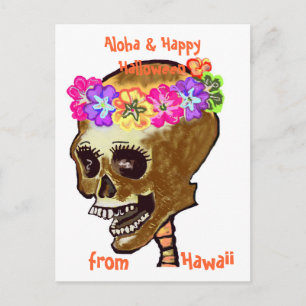 Postal Calavera de Halloween estilo Hawaii