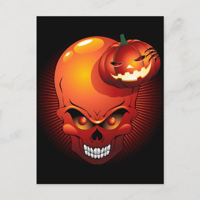 Postal Calavera de Halloween y calabaza (Anverso)