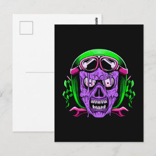 Postal Calavera de Jinete Zombie que se Derrite en Neón