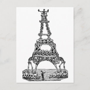 Postal Calavera de la Torre Eiffel c. finales de los años