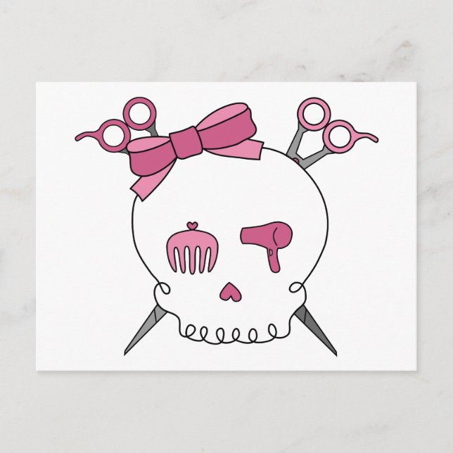 Postal Calavera de los accesorios del pelo (cissor de los (Anverso)