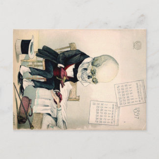 Postal Calavera de los años 1900, esqueleto farmacéutico 