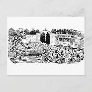 Postal Calavera de los Coches de Trole c. 1907, México