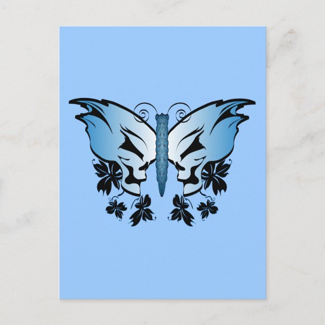 Postal Calavera de mariposa - Azul (Anverso)