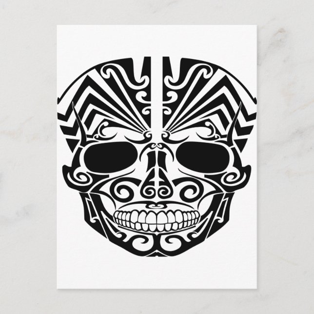 Postal Calavera de máscara de tatuaje maorí (Anverso)