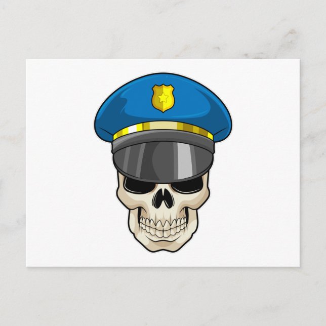 Postal Calavera de oficial de policía con sombrero de pol (Anverso)
