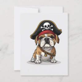 Postal Calavera de perro bulldog inglés pirata