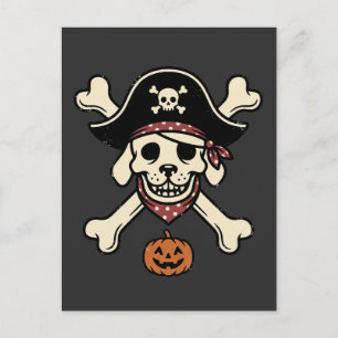 Postal Calavera de perro pirata vintage de Halloween Cruz