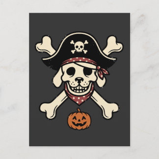Postal Calavera de perro pirata vintage de Halloween Cruz