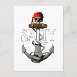 Postal Calavera De Pirata De Salty Y Anchor
