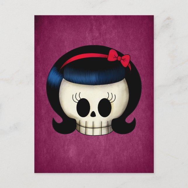 Postal Calavera de Rockabilly Chica (Anverso)