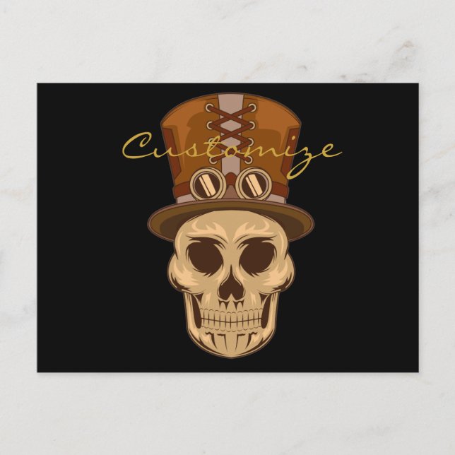 Postal Calavera de Steampunk en Top Hat Thunder_Cove (Anverso)