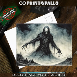 Postal Calavera de terror en capa negra