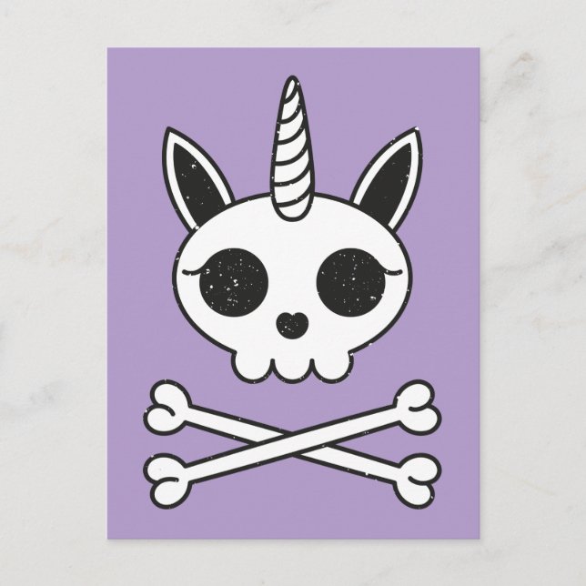 Postal Calavera de unicornio y huesos cruzados (Anverso)