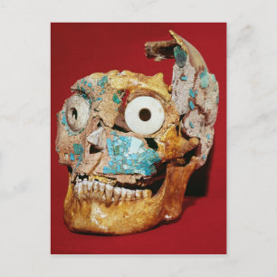 Postal Calavera decorada con un mosaico de color turquesa