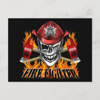 Postal Calavera del bombero y hachas flamantes