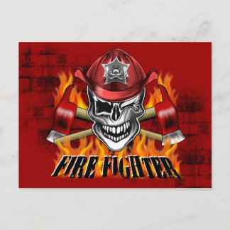 Postal Calavera del bombero y hachas flamantes