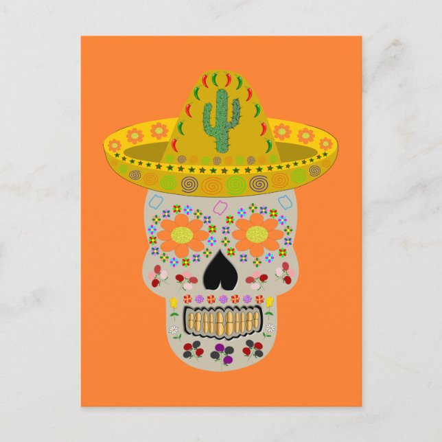 Postal Calavera del Día de Muertos Mexicano (Anverso)