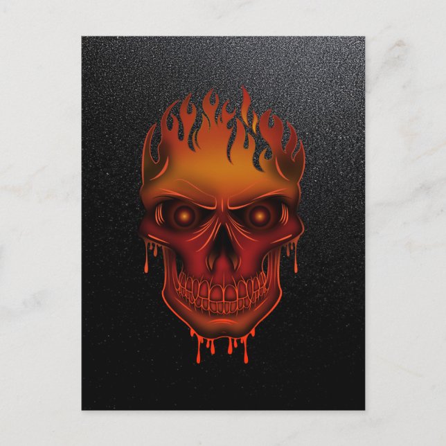 Postal Calavera Derretida en Llamas sobre Glitter Gótico  (Anverso)