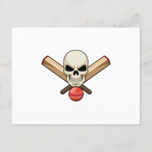 Postal Calavera en Cricket con bate de cricket