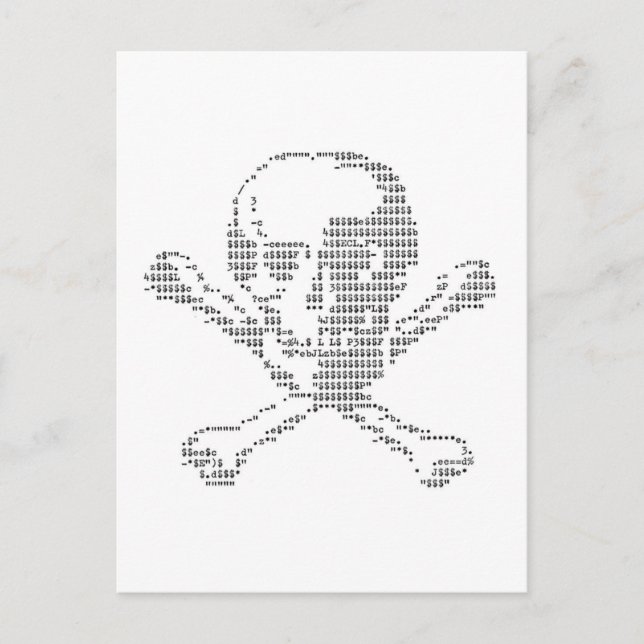 Postal Calavera en efectivo del arte de Jolly Roger ascii (Anverso)
