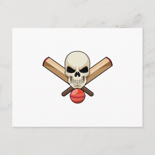 Postal Calavera en el críquet con bate de críquet (Anverso)