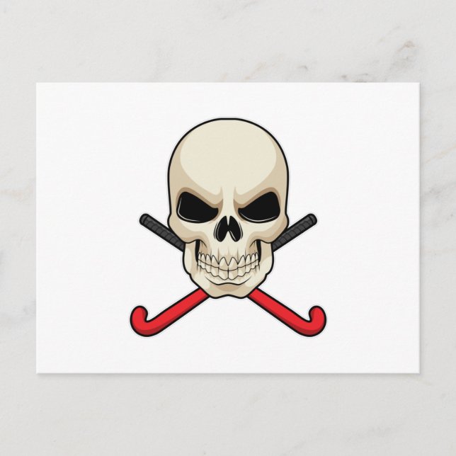 Postal Calavera en hockey con bate de hockey (Anverso)
