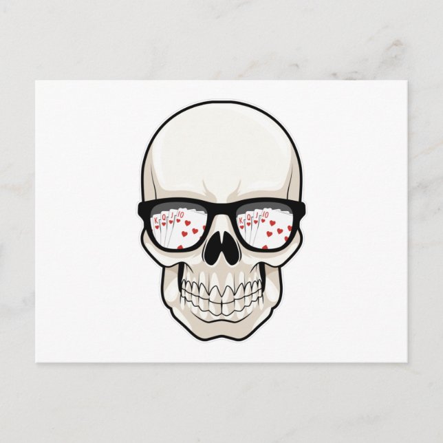 Postal Calavera en Poker con gafas de sol (Anverso)