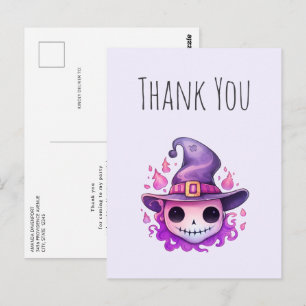 Postal Calavera en sombrero de bruja Agradecimiento capri