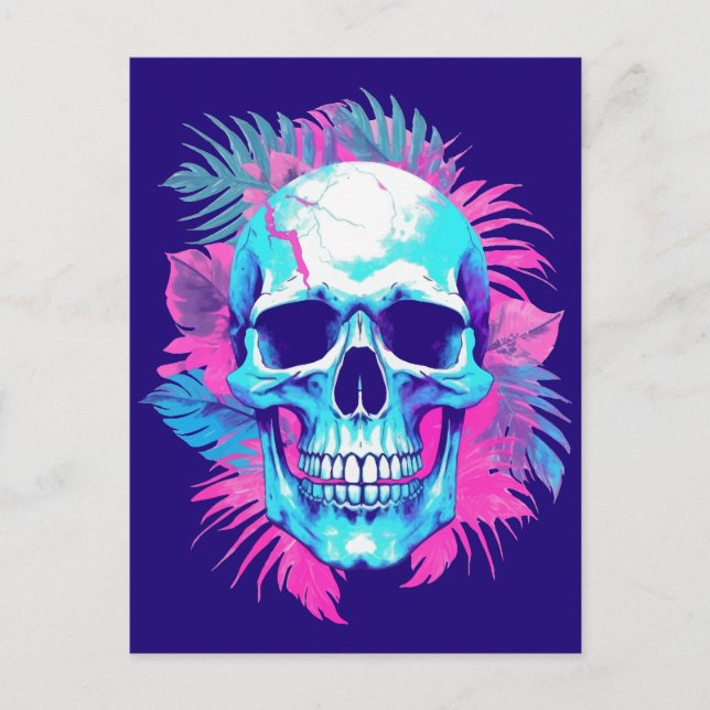 Postal Calavera floral al estilo de la onda de vapor (Anverso)