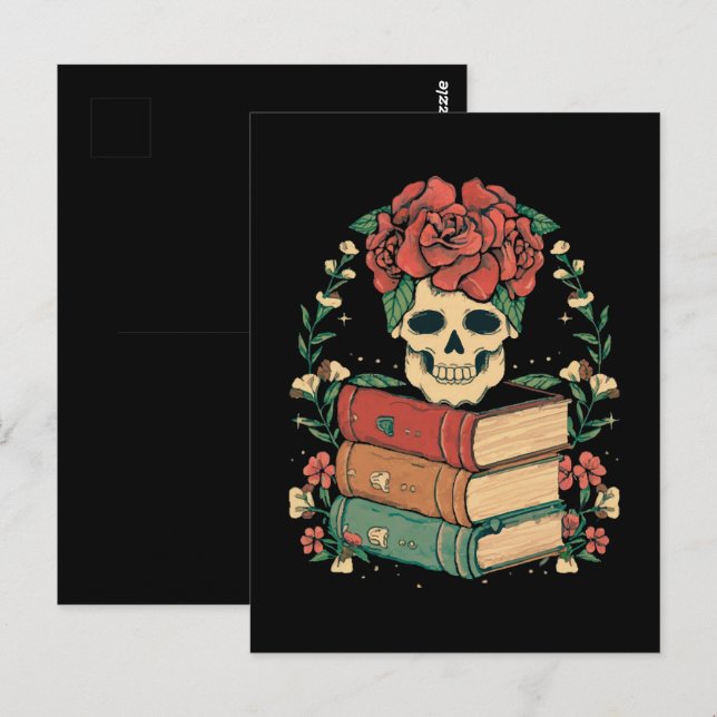 Postal Calavera Floral en tus Libros (Anverso / Reverso)