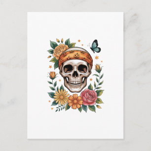 Postal Calavera Floral Halloween Espeluznante