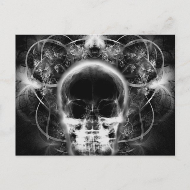 Postal Calavera fractal de mariposa de rayos X - B&W (Anverso)