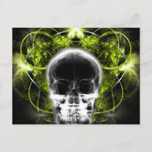 Postal Calavera Fractal de mariposa de rayos X - Lime Gre