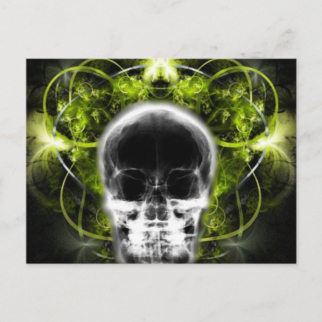 Postal Calavera Fractal de mariposa de rayos X - Lime Gre (Anverso)