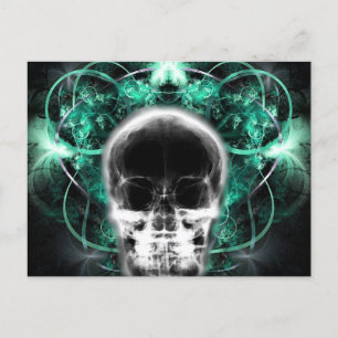 Postal Calavera fractal de mariposa de rayos X - Verde az
