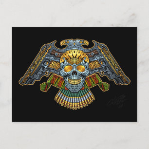 Postal Calavera gótica con pistolas y balas de Al Rio
