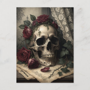 Postal Calavera gótica de la oscura academia victoriana c