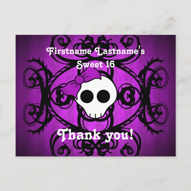 Postal Calavera gótica suave morado y dulce negro 16 (Anverso)