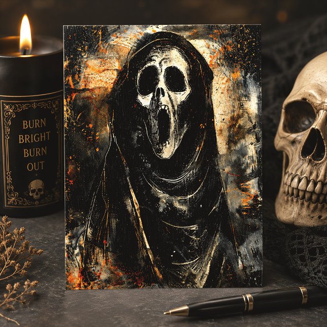Postal Calavera Gritando Esqueleto con Capucha Horror Hal (Subido por el creador)