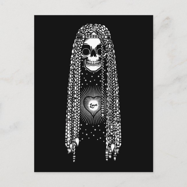 Postal Calavera hippie de amor (Anverso)