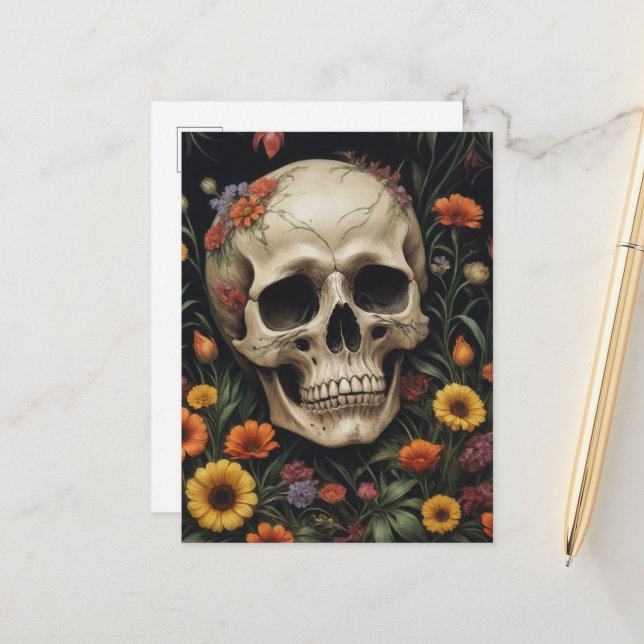 Postal Calavera humana en las flores (Anverso/Reverso In Situ)