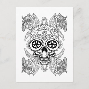 Postal Calavera Inspirada En Las Flores